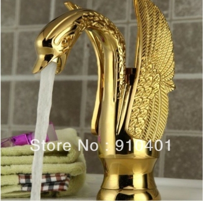 Golden Plated Bathroom Faucet Single Lever Swan Basin Faucet Sink Mixer Tap [Golden Faucet-2793|]