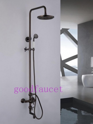 Luxury Wall Mount Oil Rubbed Bronze Shower Set Mixer Tub Faucet Shower With Three Cross Handles