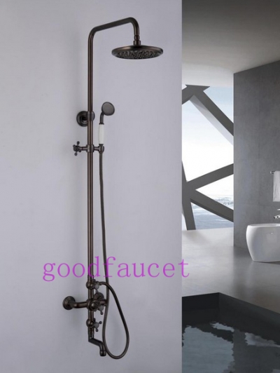 Luxury Wall Mount Oil Rubbed Bronze Shower Set Mixer Tub Faucet Shower With Three Cross Handles [Oil Rubbed Bronze Shower-3933|]