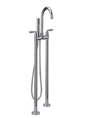 NEW Chrome Finish Floor Mounted Tub Filler with Hand Shower Floor Standing Tub Faucet Solid Brass