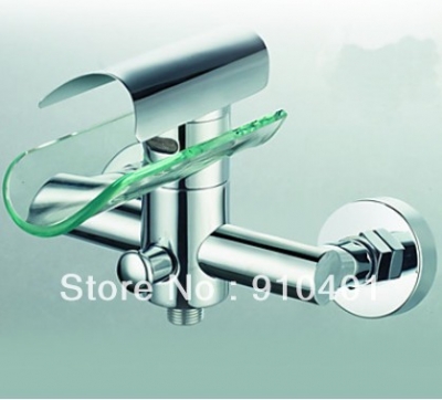 NEW Luxury Brass Wall-mounted Waterfall Glass Spouts Mixer Tap Bathroom Tub Faucet Chrome