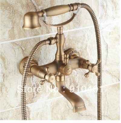 Wholesale And Retail Promotin Antique Brass Wall Mounted Clawfoot Shower/ Tub Mixer Faucet + Hand Shower Set [Wall Mounted Faucet-5209|]
