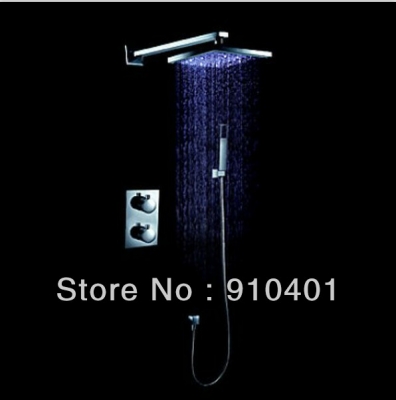 Wholesale And Retail Promotion NEW LED 12" Rain Thermostatic Bathtub Shower Faucet Shower Arm Valve Hand Shower