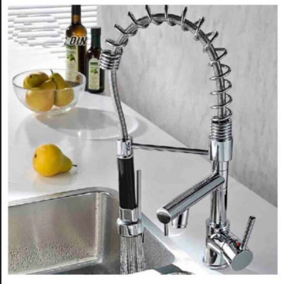 Wholesale And Retail Promotion Chrome Brass Pull Out Spring Kitchen Faucet Swivel Spout Dual Sprayer Cold Hot Tap