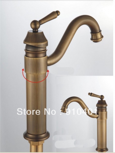 Wholesale And Retail Promotion Deck Mounted Antique Bronze Bathroom Basin Faucet Swivel Spout Sink Mixer Tap [Antique Brass Faucet-372|]