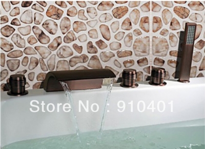 Wholesale And Retail Promotion Deck Mounted Bathtub Faucet Waterfall 5PCS Mixer Tap Shower Oil Rubbed Bronze [5 PCS Tub Faucet-90|]