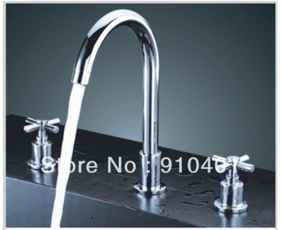Wholesale And Retail Promotion Deck Mounted Chrome Brass Bathroom Basin Faucet Dual Cross Handles Sink Mixer