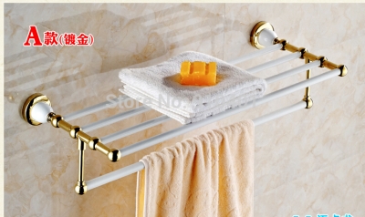 Wholesale And Retail Promotion Golden Brass Bathroom Towel Rack Holder Cloth Shelf With Towel Bar Wall Mounted [Towel bar ring shelf-5123|]