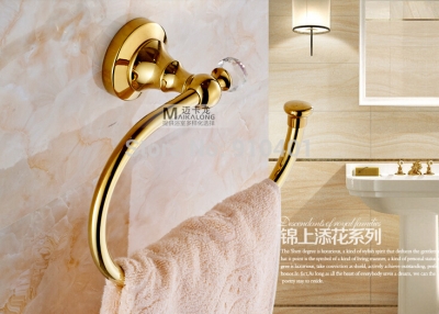 Wholesale And Retail Promotion Golden Brass Bathroom Towel Rack Holder Round Towel Ring Hanger Crystal Hooks [Towel bar ring shelf-5118|]