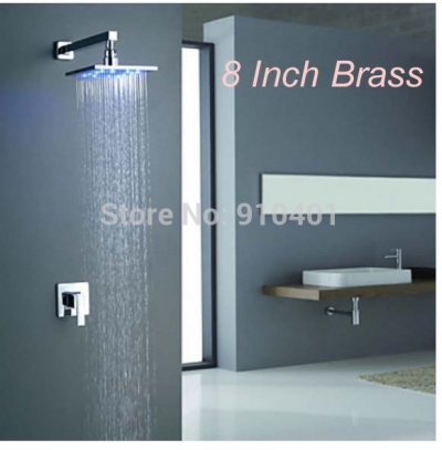 Wholesale And Retail Promotion LED Color Changing 8" Brass Rain Shower Faucet Set Single Handle Valve Mixer Tap