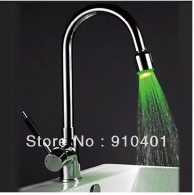 Wholesale And Retail Promotion LED Color Changing Chrome Brass Deck Mounted Kitchen Faucet Single Lever Mixer [LEDFaucet-3533|]
