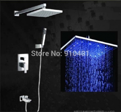 Wholesale And Retail Promotion LED Colors Changing 8" Rain Square Shower Head Valve Mixer Tub Tap Hand Shower [LED Shower-3498|]
