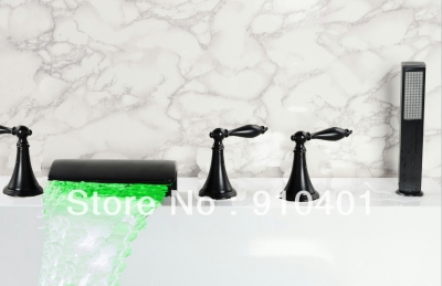 Wholesale And Retail Promotion LED Oil Rubbed Bronze Deck Mounted Waterfall Bathroom Tub Faucet W/ Hand Shower