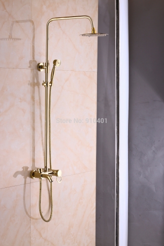 Wholesale And Retail Promotion Luxury Exposed Golden Brass Ultrathin Shower Head Tub Mixer Tap W/ Hand Shower