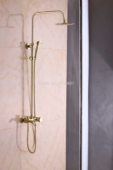 Wholesale And Retail Promotion Luxury Exposed Golden Brass Ultrathin Shower Head Tub Mixer Tap W/ Hand Shower [Golden Shower-2931|]