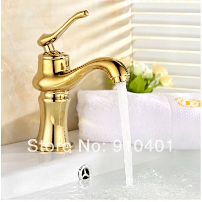 Wholesale And Retail Promotion Luxury Golden Brass Bathroom Basin Faucet Single Handle Vanity Sink Mixer Tap [Golden Faucet-2763|]