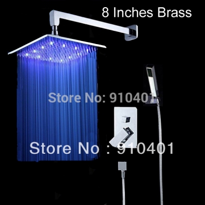 Wholesale And Retail Promotion Luxury LED Colors Wall Mounted 8" Rain Shower Faucet Set W/ Hand Shower Chrome [LED Shower-3407|]