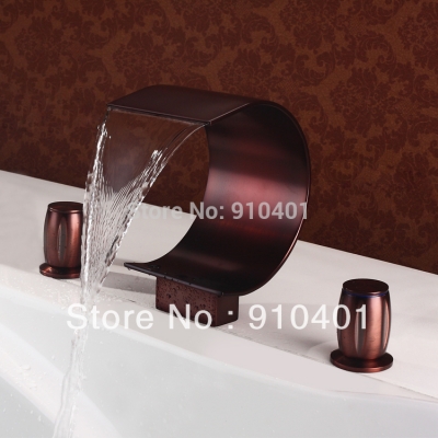 Wholesale And Retail Promotion Luxury Oil Rubbed Bronze Curved Waterfall Basin Faucet Dual Handles Mixer Tap