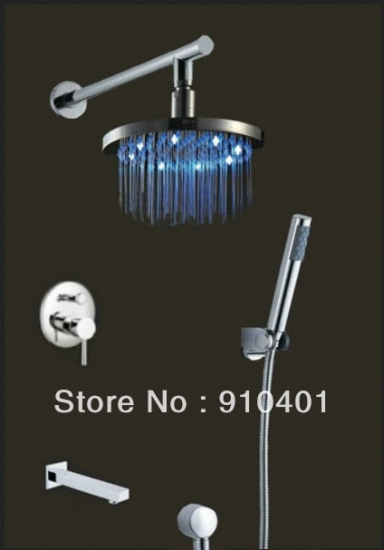 Wholesale And Retail Promotion Luxury Wall Mounted LED Colors 8" Rain Shower Faucet Set Bathtub Mixer Shower [LED Shower-3260|]