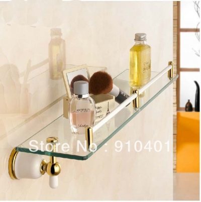 Wholesale And Retail Promotion Luxury White Painting Golden Brass Bathroom Glass Shelf Shower Storage Holder [Storage Holders & Racks-4461|]