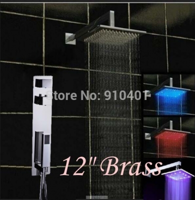 Wholesale And Retail Promotion Modern 12" Rain Shower Faucet LED Color Thermostatic Valve With Hand Shower Tap
