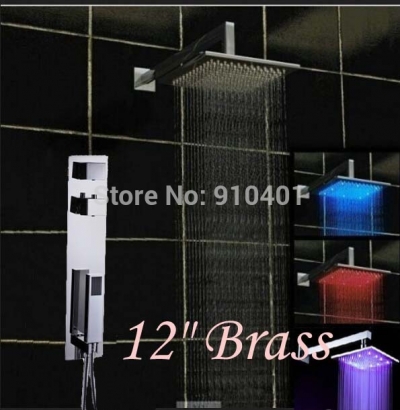 Wholesale And Retail Promotion Modern 12" Rain Shower Faucet LED Color Thermostatic Valve With Hand Shower Tap [LED Shower-3338|]