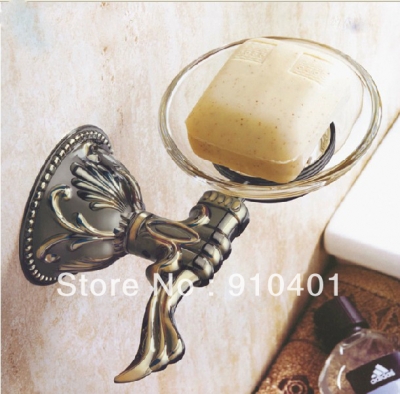 Wholesale And Retail Promotion NEW Flower Art Bathroom Kitchen Antique Bronze Soap Dish Holder With Glass Dish [Soap Dispenser Soap Dish-4250|]