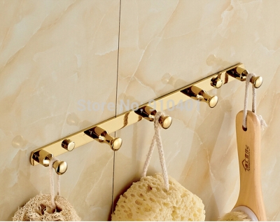 Wholesale And Retail Promotion NEW Golden Brass Wall Mounted Bathroom Towel Hooks Clothes Hat Hangers 5 Pegs