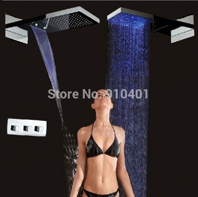 Wholesale And Retail Promotion NEW LED Color Changing 22" Waterfall Rain Shower Faucet Set With Valve Mixer Tap [LED Shower-3363|]