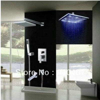 Wholesale And Retail Promotion NEW LED Color Changing Rain Shower Faucet Set 12" Shower Head Bathtub Mixer Tap