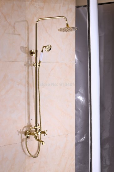 Wholesale And Retail Promotion NEW Luxury Rain Shower Faucet 8" Rain Shower Mixer Tap Tub Faucet Dual Handles [Golden Shower-2930|]