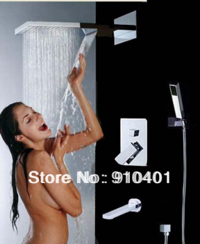Wholesale And Retail Promotion NEW Luxury Rainfall Waterfall Shower Faucet Set With Hand Shower Tub Mixer Tap [Chrome Shower-1937|]