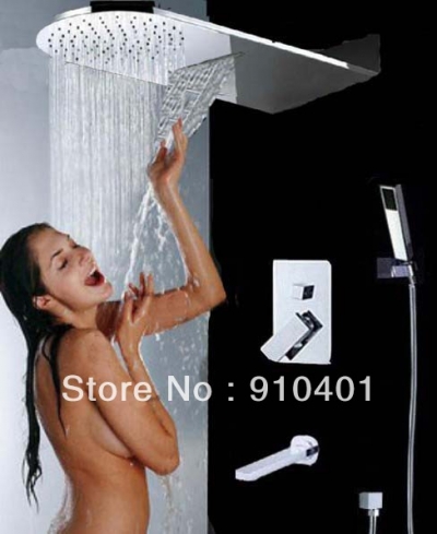 Wholesale And Retail Promotion NEW Luxury Waterfall Rain Shower Faucet Set Bathroom Tub Mixer Tap Hand Shower [Chrome Shower-1991|]