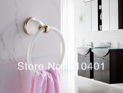 Wholesale And Retail Promotion NEW Luxury White Golden Painting Towel Rack Holder Round Wall Mounted Towel Ring [Towel bar ring shelf-5046|]
