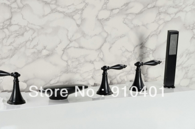 Wholesale And Retail Promotion NEW Oil-rubbed Bronze Bathroom Waterfall Tub Faucet 5PCS Mixer Tap W/Hand Shower [5 PCS Tub Faucet-189|]