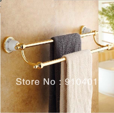 Wholesale And Retail Promotion NEW Polished Golden Brass Wall Mounted Towel Rack Holder Bathroom Dual Towel Bar [Towel bar ring shelf-4983|]