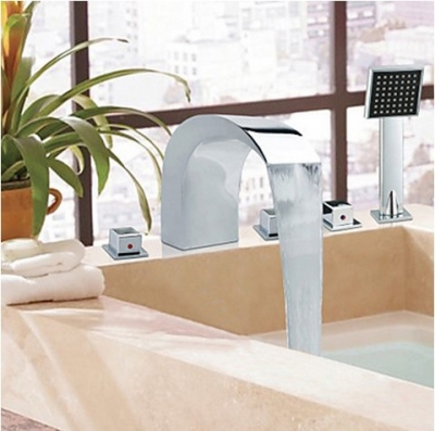 Wholesale And Retail Promotion NEW Roman Waterfall Bathtub 5PCS Mixer Tap Faucet With Hand Shower Chrome Finish