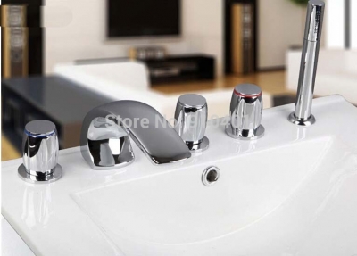 Wholesale And Retail Promotion NEW Widespread Deck Mounted Bathroom Tub Faucet Sink Mixer Tap With Hand Shower [5 PCS Tub Faucet-121|]