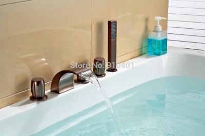 Wholesale And Retail Promotion Oil Rubbed Bronze Waterfall Bathroom Tub Faucet With Hand Shower Deck Mounted