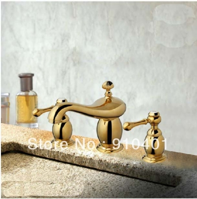 Wholesale And Retail Promotion Polished Golden Finish Luxury Bathroom Faucet Vanity Sink Mixer Tap Dual Handles [Golden Faucet-2859|]