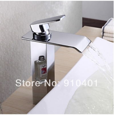 Wholesale and Retail Promotion Chrome Tall Bathroom Faucet Waterfall Spout Vanity Sink Mixer Tap Single Handle [Chrome Faucet-1696|]
