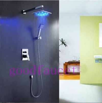 wholesale and retail promotionWall Mounted LED Rain Shower Faucet Set 12" Shower Head + Handheld Shower Chrome [LED Shower-3410|]