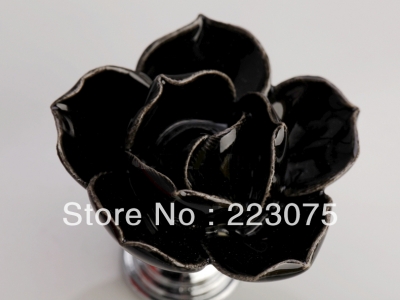 -D:45MM black lotus flower ceramic Cabinet DRAWER Pull Dresser pull/ Kitchen knob door handel with screw 10pcs/lot