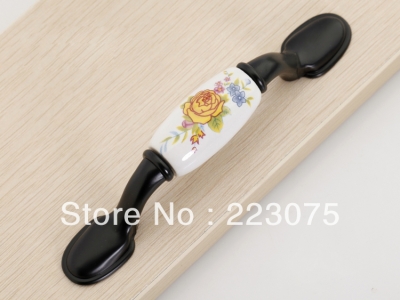 -L:125mm black zinc alloy Cabinet DRAWER Pull Dresser pull/ Kitchen Ceramic knob with screw 10pcs/lot