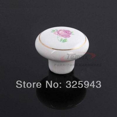 2pcs 38mm Country Style Garden White Flower Red Kitchen Cabinet Knobs Ceramic Drawer Pulls Furniture Handle Porcelain [Ceramic pull-176|]