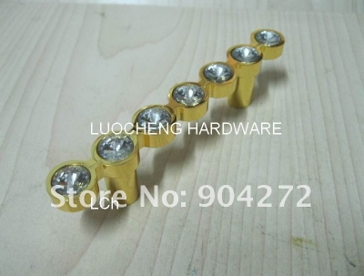 50PCS/ LOT 110 MM CLEAR CRYSTAL HANDLE WITH ALUMINIUM ALLOY GOLD METAL PART [holetohole64mm-148|]