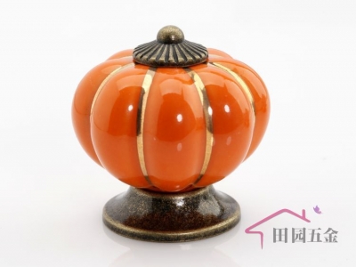 Cartoon Pumpkin Handle Cabinet Cupboard Drawer Ceramic Knob Pulls Orange Solid MBS007-4