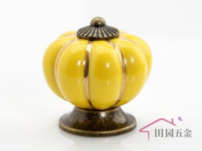 Cartoon Pumpkin Handle Cabinet Cupboard Drawer Ceramic Knob Pulls Yellow Solid MBS007-3
