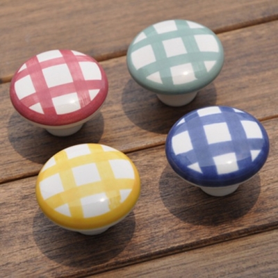 Ceramic Hand Drawing Check Pattern Cabinet Cupboard Drawer Knob Handle Lovely [Ceramic pull-177|]
