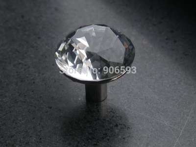 Clear sparkling diamond crystal cabinet knob\\10pcs lot free shipping\\30mm\\zinc alloy base\\chrome plated